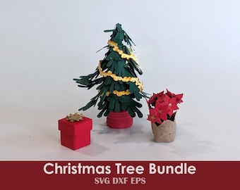 Miniature Christmas Tree and Poinsettia Template | 3D Craft SVG
