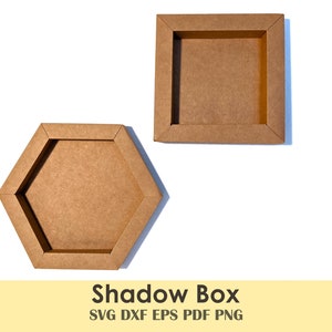 Shadow Box Photo Frame Modello stampabile fai da te / Orecchini e gioielli Display, Diorami, Fioriera di carta / Cricut SVG Files Square & Hexagon