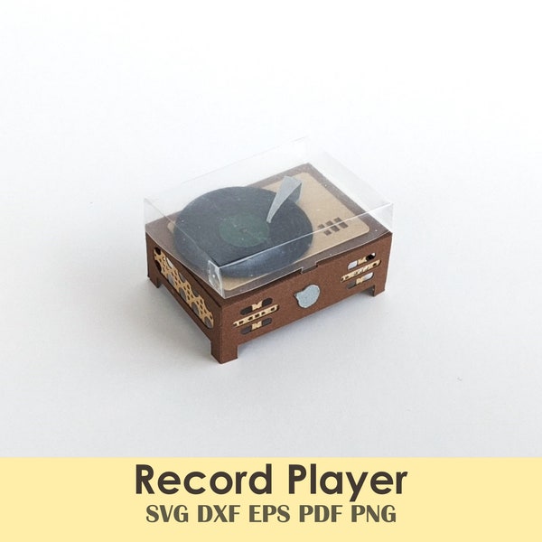 Mini Record Player Papercraft Template | Beginner Cricut Activity to make mini home furniture