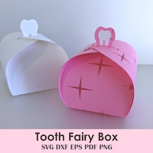 Tooth Fairy Box Plantilla imprimible DIY / Archivo de corte para regalos de dientes perdidos, Caja de regalo de dentista, Regalos de aparatos ortopédicos