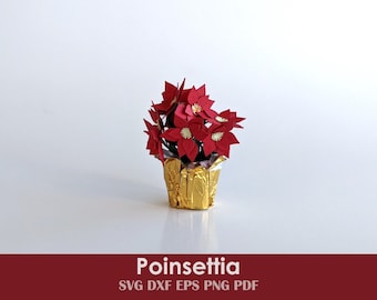 Poinsettia SVG Template | Rolled Paper Christmas Flower | DIY Holiday Miniature Plant
