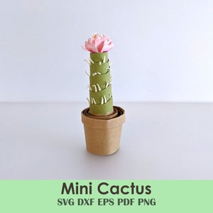 Modèle DIY Mini cactus avec fleur | Plante d'intérieur en papier laminé pour cartes, miniatures, maison de poupée, centres de table, décorations de fête