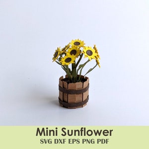 Modèle de tournesol 3D DIY | Téléchargement de fleurs en papier roulé, carte florale, miniatures d’automne, fleurs pour maisons de poupées