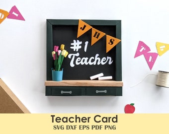 DIY Teacher Shadow Box Card SVG | Banner, Mini Apple, Chalk & Tulips - 3D Card
