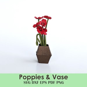 Modelo de arquivo de corte de flor para Cricut e Silhouette | Atividade artesanal de flores de papoula svg dxf