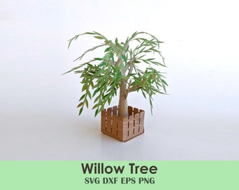 Willow Tree Papercraft Template | Mini Weeping Willow Tree DIY Kit for Dollhouses, Scale Miniatures, Dioramas, Crafts | Cricut SVG