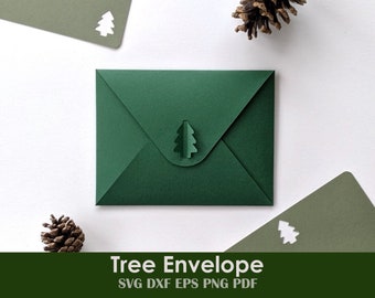 Tree Envelope and Cards | Pine Tree Template with Self Sealing Tab for Invitations, Letters, Stationery, Holiday Letters