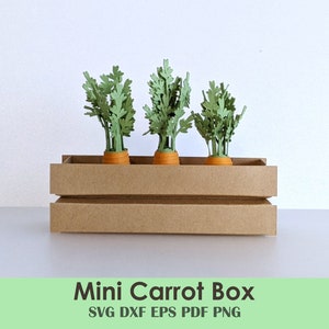 DIY-sjabloon Mini Wortelen en Tuindoos | Opgerolde papercraft groenten en plantenbak voor kaarten, mini's, Pasen, tafeldecoraties, feestdecoraties