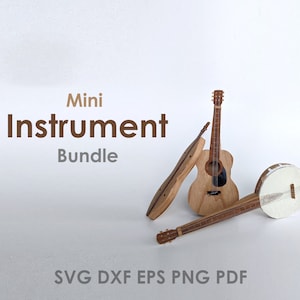 Mini Bluegrass Instrument Template Bundle - Banjo, Dulcimer, Gitaar | Cricut SVG Snijmachines - Muziekinstrument Kerstornamenten