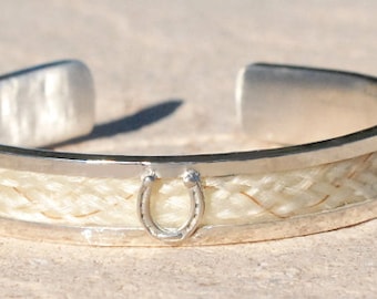 Pulsera de crin de caballo personalizada, pulsera de crin de caballo de plata esterlina, pulsera de herradura, brazalete de crin de caballo, brazalete de caballo