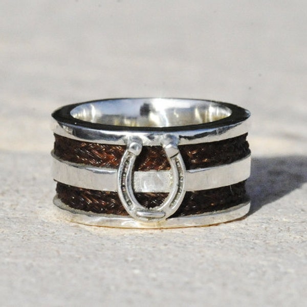 Custom horsehair ring,sterling silver horse hair ring,horseshoe ring,pet fur ring,ashes ring,memorial ring