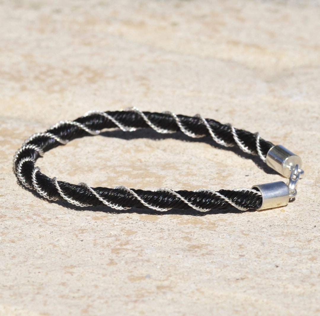 Bracelet En Crin De Cheval Tressé Main - Avec Perles - Fait Main, Unique - Plusieurs Couleurs Disponibles