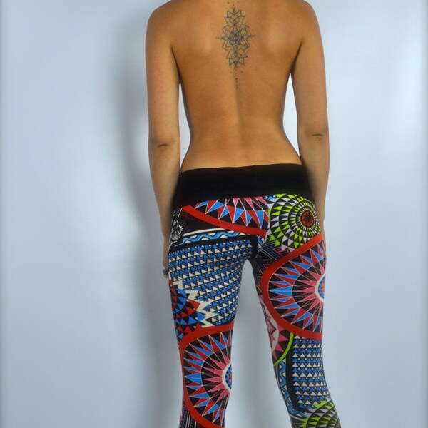 SALE Yoga Leggings,Pants,Printed,Festival, Dance,Lounge,Tribal,Handmade,Fold over waistband,woman, Benu apparel,Harmony,Woman,Handmade