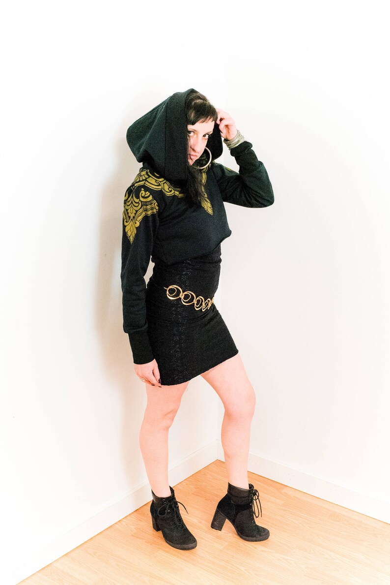 Cropped top,Mandala,Hoodie,Shirt,Top,Hoody,Handmade,Festival,Elven,benuapparel,woman,sacred geometry,printed,Goddess,Yoga,Clothing