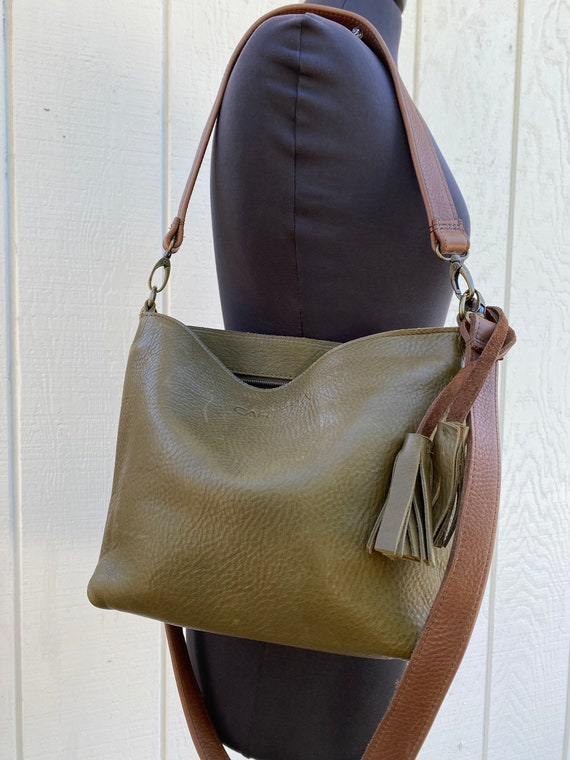 Green Leather Shoulder Bag Crossbody Bag Leather Crossbody | Etsy