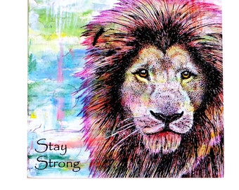 Lion Art, Lion, mixed media, Lion wall art, big cats, Stay Strong, pen and ink art, animal art