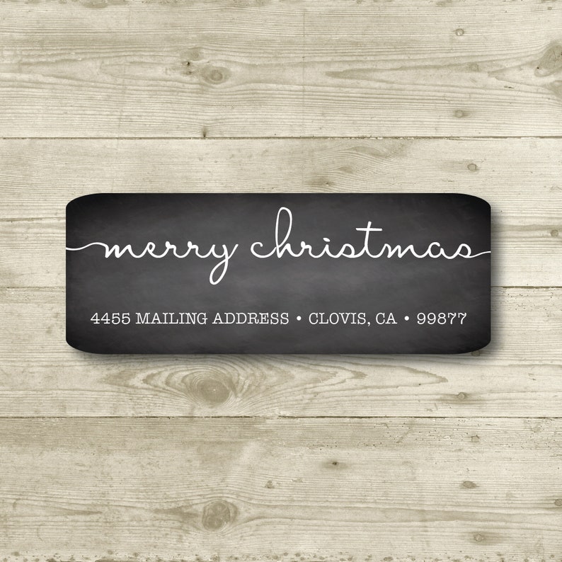 Everyday Personalized Return Address Label Merry Christmas MATTE Chalkboard Style Background All Occasions Holiday