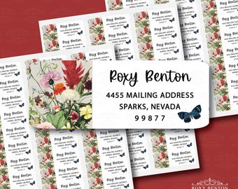 Vintage Floral and Blue Butterfly, Garden Flowers, Everyday Occasions, Personalized Return Address Labels