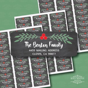 Holly Branch, Chalkboard Background Style, Christmas Theme, Whimsical, Return Address Labels, Personalized, Holiday