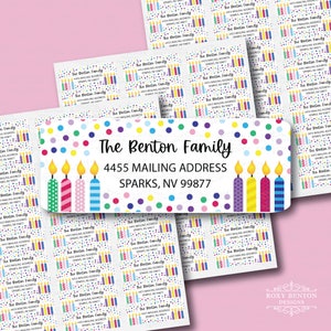 Birthday Candles and Confetti, Return Address Label, Personalized, Birthday Wishes, Celebrations