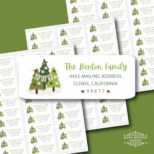 Holiday Joy, Christmas Trees, Flowers, Holly, Whimsical, Return Address Labels, Personalized, Roxy Benton Designs