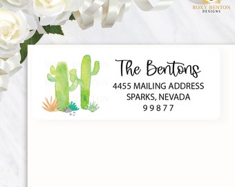 Lime Green Cactus, Desert, Watercolor Style, Adhesive Return Address Labels, Personalized Stationery, All Occasions