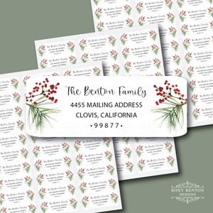 Holiday Branches |  Dark Red Berries | Christmas Tree Branches | Watercolor | Return Address Labels |  All Occasions