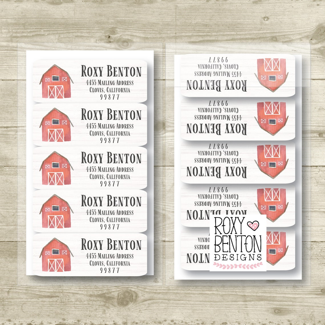 Red Barn Farm Return Address Label Personalized Wood Style Etsy