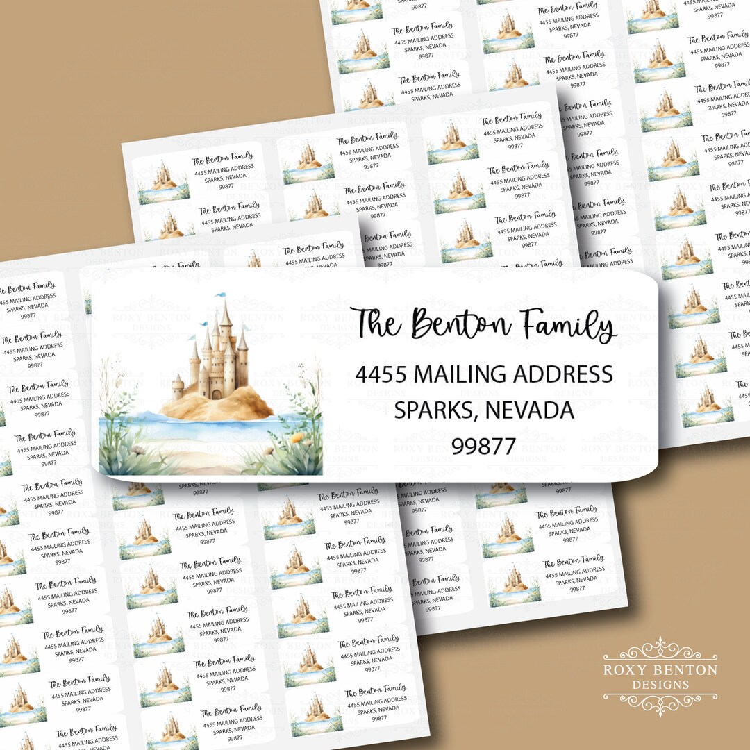 Sand Castle by Ocean, Watercolor, Adhesive Return Address Labels ...