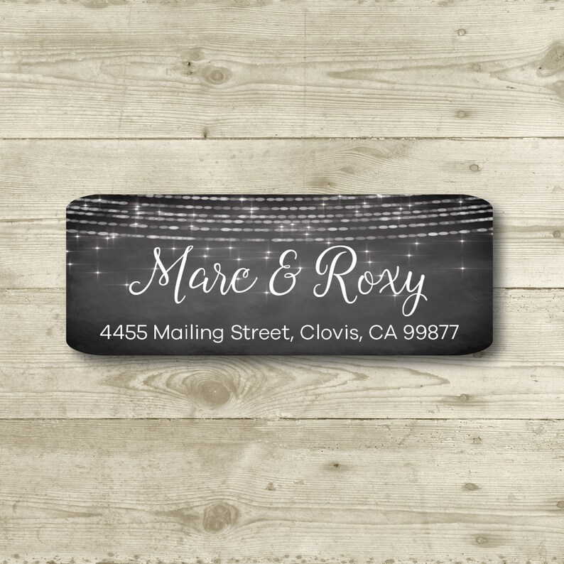 Return Address Label Chalkboard Style Background MATTE Sparkle Lights Personalized
