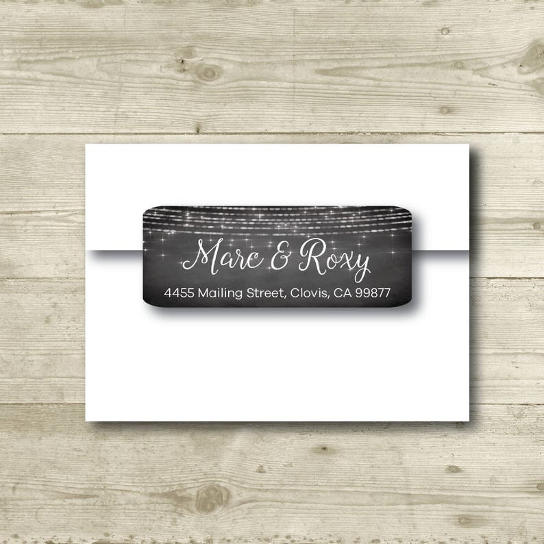 Return Address Label Chalkboard Style Background MATTE Sparkle Lights Personalized