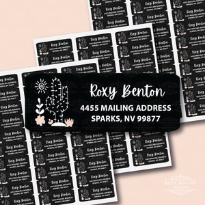 Blooming Desert, Cactus, Sun, Succulents, Adhesive Return Address Labels, Personalized Stationery, Black Background