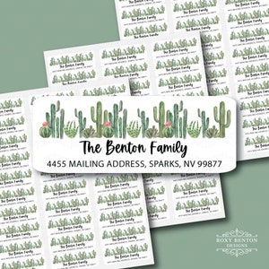 Row of Desert Cactus, Watercolor Style, Adhesive Return Address Labels, Personalized Stationery, All Occasions