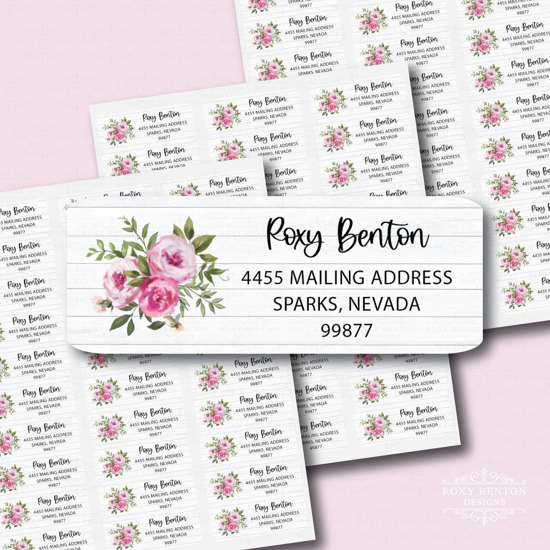 Pink Watercolor Roses Bouquet, Rustic Background, Return Address Label ...