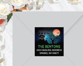 Spooky Mansion, Haunted Castle, Return Address Label, Personalized, Holiday, Fall, Halloween Parties, Birthday Parties