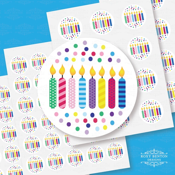 Birthday Candles and Confetti | Circles Sticker Sheet | Envelope Seal Stickers | Celebrations