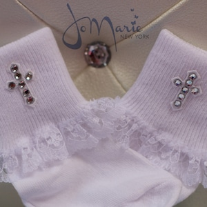 Baby Girl Christening/Baptism Socks With Swarovski Crystal Cross image 1