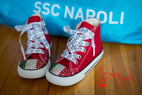 Converse Kids Chuck Taylor All Star Sneakers w A Swarovski Crystals Country Flag Custom Made Soccer or Country Flag Themed Shoelaces