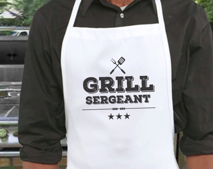 Grill Sergeant Apron, BBQ Apron, Mens Apron, Gift for Him, Chef Apron, Funny Apron, tailgating, tailgate apron, football party,