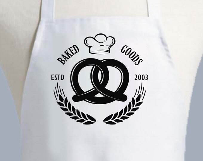 Custom Apron, Personalized Bakery Apron, Womens Apron, Mens Apron, Custom Apron, Pretzel Baker, Baked Goods
