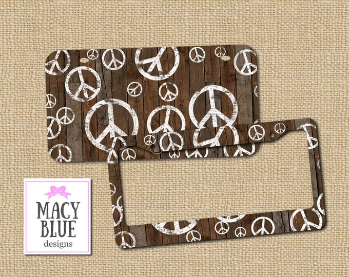 Wood License Plate, License plate, Personalized License Plate, car gift, license holder, Vanity License Plate, peace symbols, peace gift