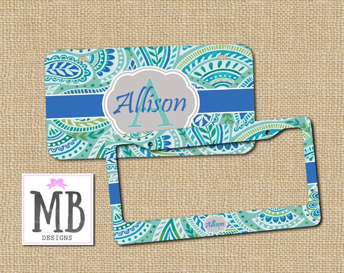 Paisley License, License plates, Personalized License Plate, Monogram License, car art, license holder, car gift, gift for her, car art