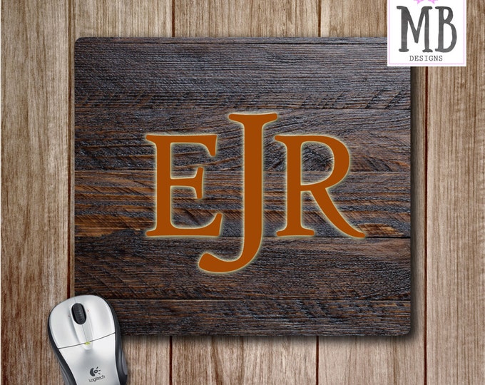 Wood Grain Monogram Mousepad for Men, Wood Plank Mouse Pad, Gifts for Guys, Mouse Pad with Monogram, Personalized gift for guys