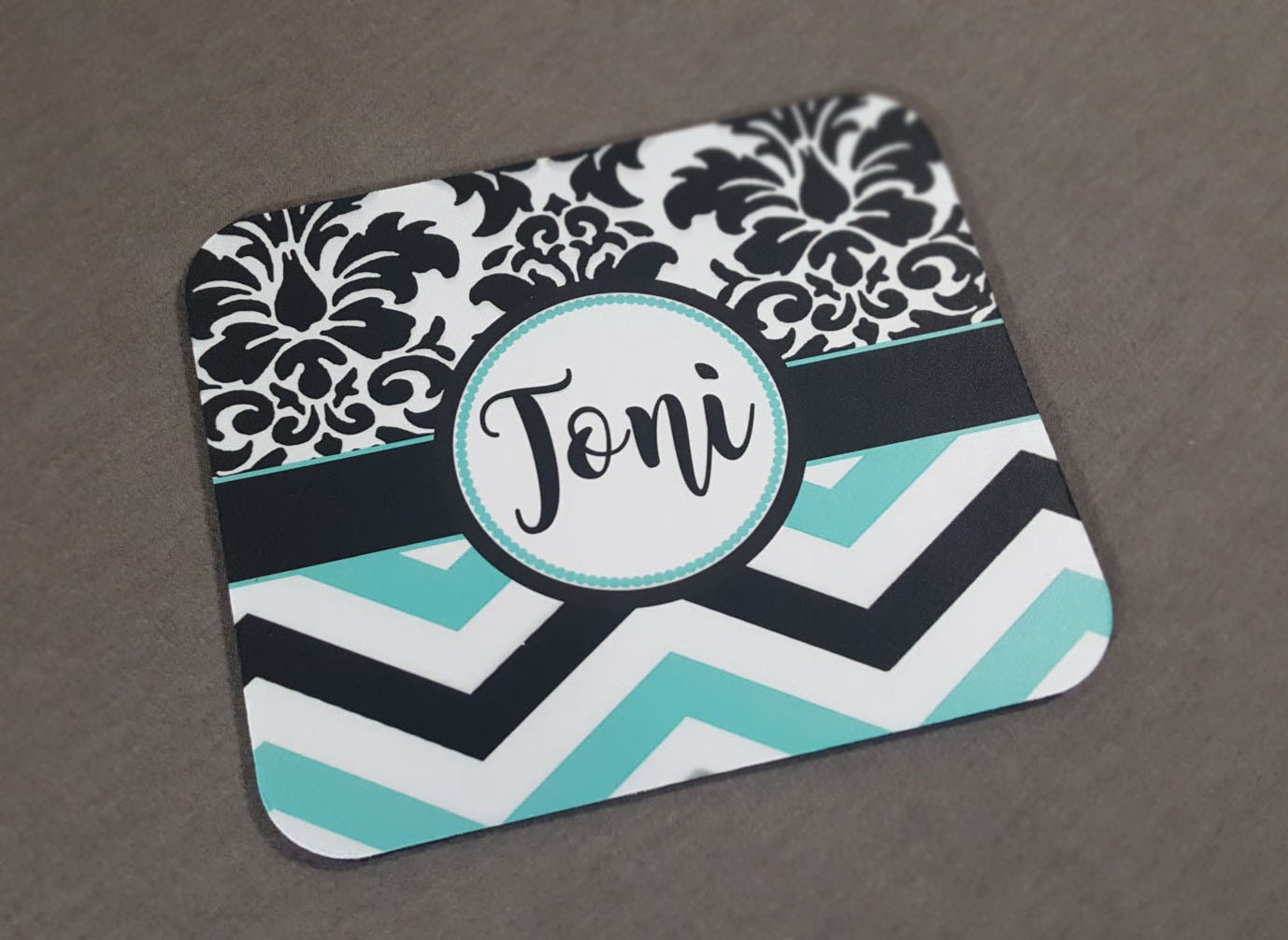 Teal Chevron Mousepad Damask Print Mouse Pad Cute Desk