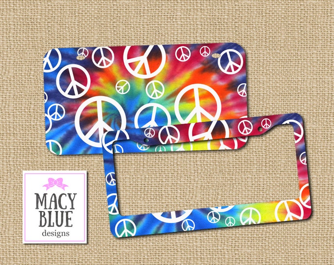License Plate, Monogram License, Tie Dye Gift, Peace License Plate, License plate, boho gift, hippie, tie dye, peace symbol, tie dye gift