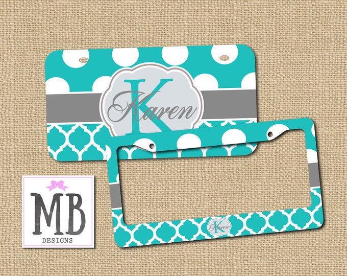 Teal License Plate, monogram license, license plate, car tag, car gift, license holder, teal gift, front car tag, car art, turquoise gift