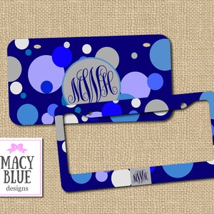 Blue polka dots, License Plate,  gift for girl, girlfriend gift, polka dots, custom car tag, new car gift, gift for sister, monogram license