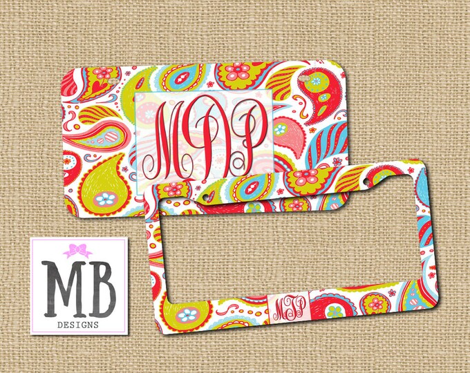 Monogram license, License plate, Personalized License Plate, gift for sister, teenager gift, teenage girl gift, paisley