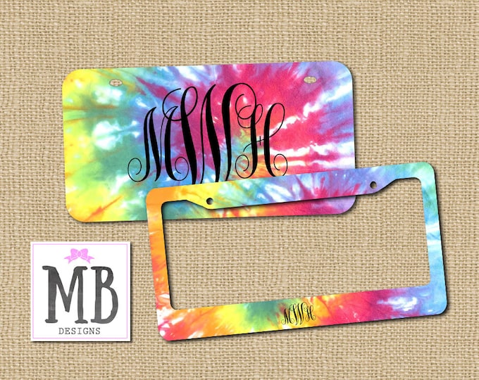 Monogram License, License plate, Personalized License, Tie Dye gift, boho gift, girl birthday, tie dye, vanity license plate, jeep gift