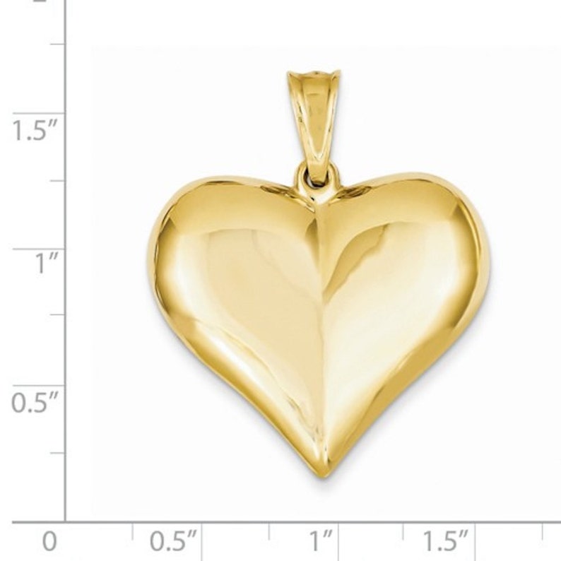 14K Yellow Gold Puffy Heart 3D Hollow Large Pendant Charm